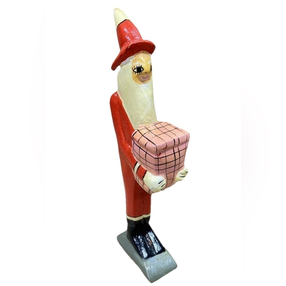 Handmade Wooden Santa Figure Present Carved Folk Art Yvens Leger Made In Haiti